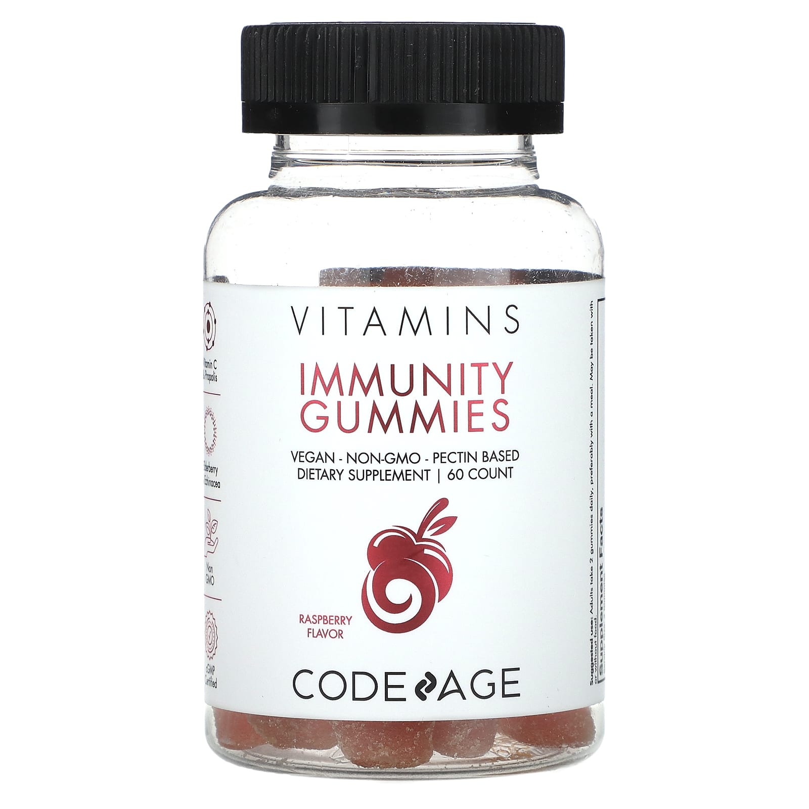 Codeage, Vitamins, Immunity Gummies, Vegan, Non-GMO, Pectin Based, Raspberry, 60 Gummies UPC 853919008823 | HiLife Vitamins